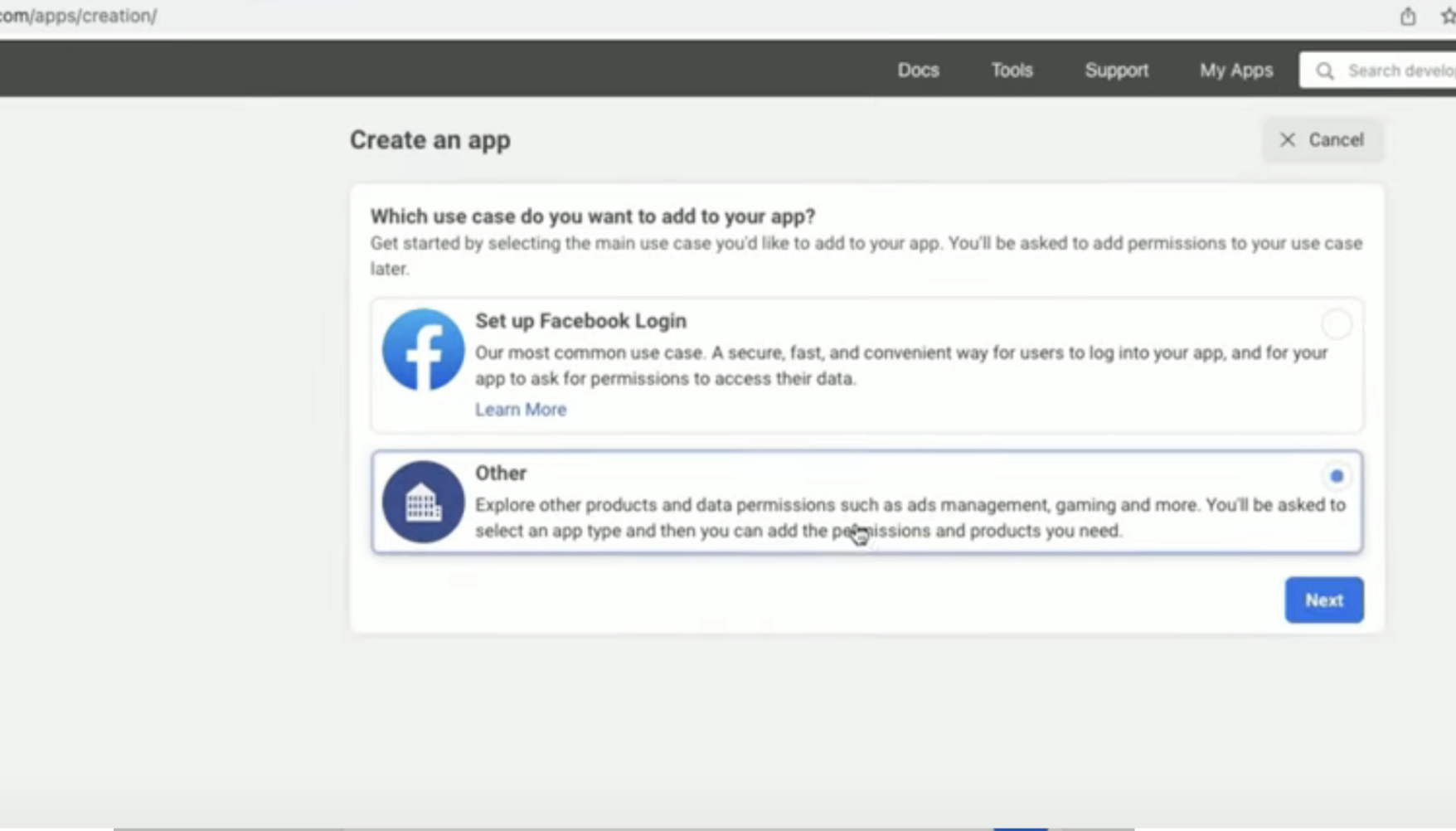 Create an app on the Meta portal.